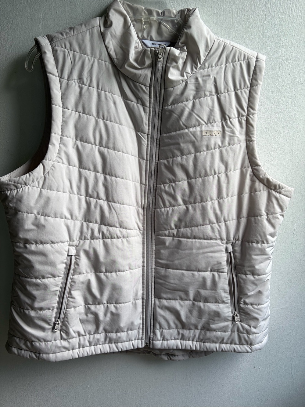 DKNY Cozy Quilted Puffer Vest in Light Cream